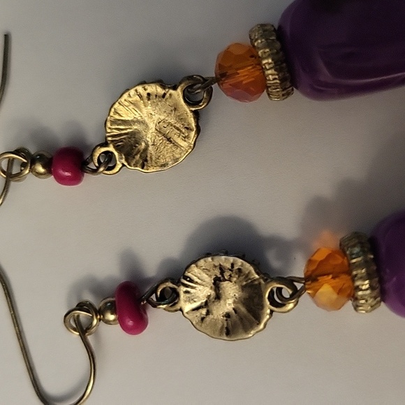 Chunky Polished Stone Dangle Drop Earrings Boho Southwestern Colorful Eclectic - Picture 6 of 7